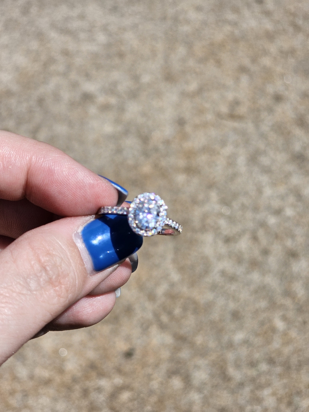 Classic Silver Halo Oval Moissanite Engagement Ring S925 - Picture 4 of 8